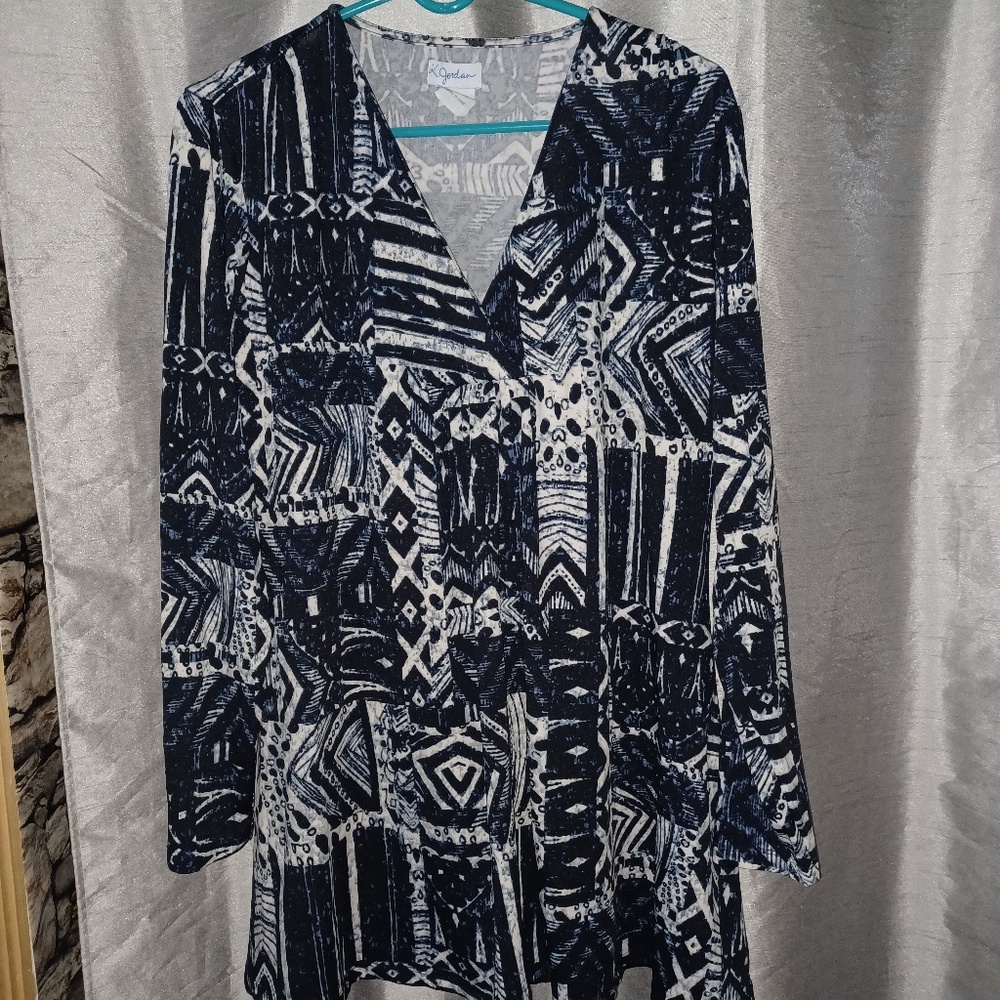 K Jordan Womens Long Sleeved Thigh Length Stretchy Blue Gray Black Tunic XL